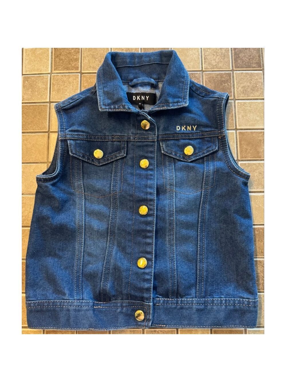 Girls DKNY Blue Denim Vest with Gold Buttons Size 6